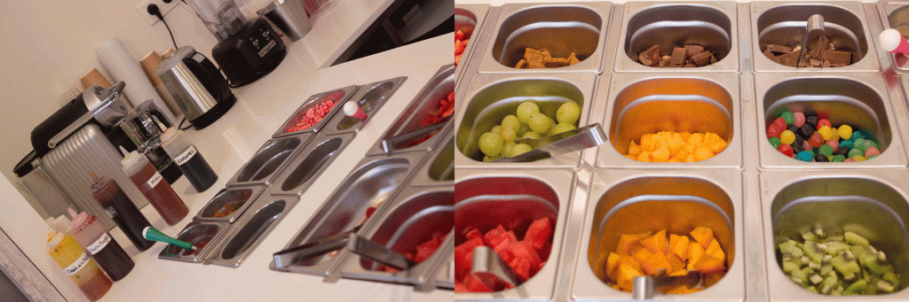 Coulis et toppings variés pour personnaliser sa coupe glacée...